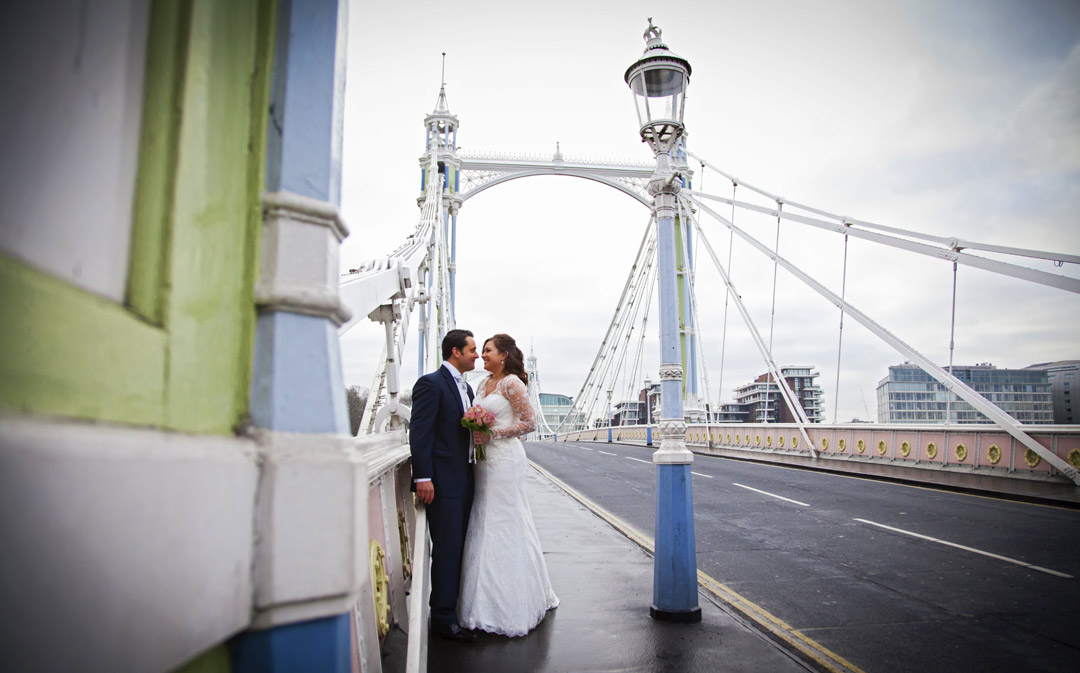 Wedding photography London at the Prince Albert bridge Embankment London.